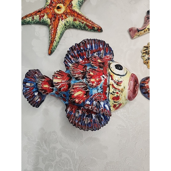 Vintage Italy Terra Cotta Sea Life Wall Hangings Set Of 3 - Picture 2 of 16